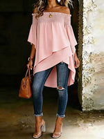 Women's Asymmetric Cold-shoulder Solid Color Casual Blouse
