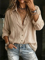 Women's Casual Linen And Cotton Shirt With Lace Splicing