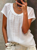Women's Casual Round-neck Short-sleeve Cotton-linen Top