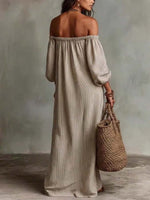 Women's Striped Off-shoulder Maxi Dress With Puff Sleeves