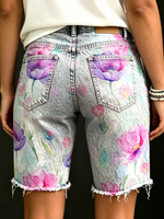 Women's Gradient Floral Print Casual Denim Shorts