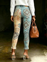 Women's Vintage Ethnic Totem Print Casual High-waisted Ripped Skinny Jeans