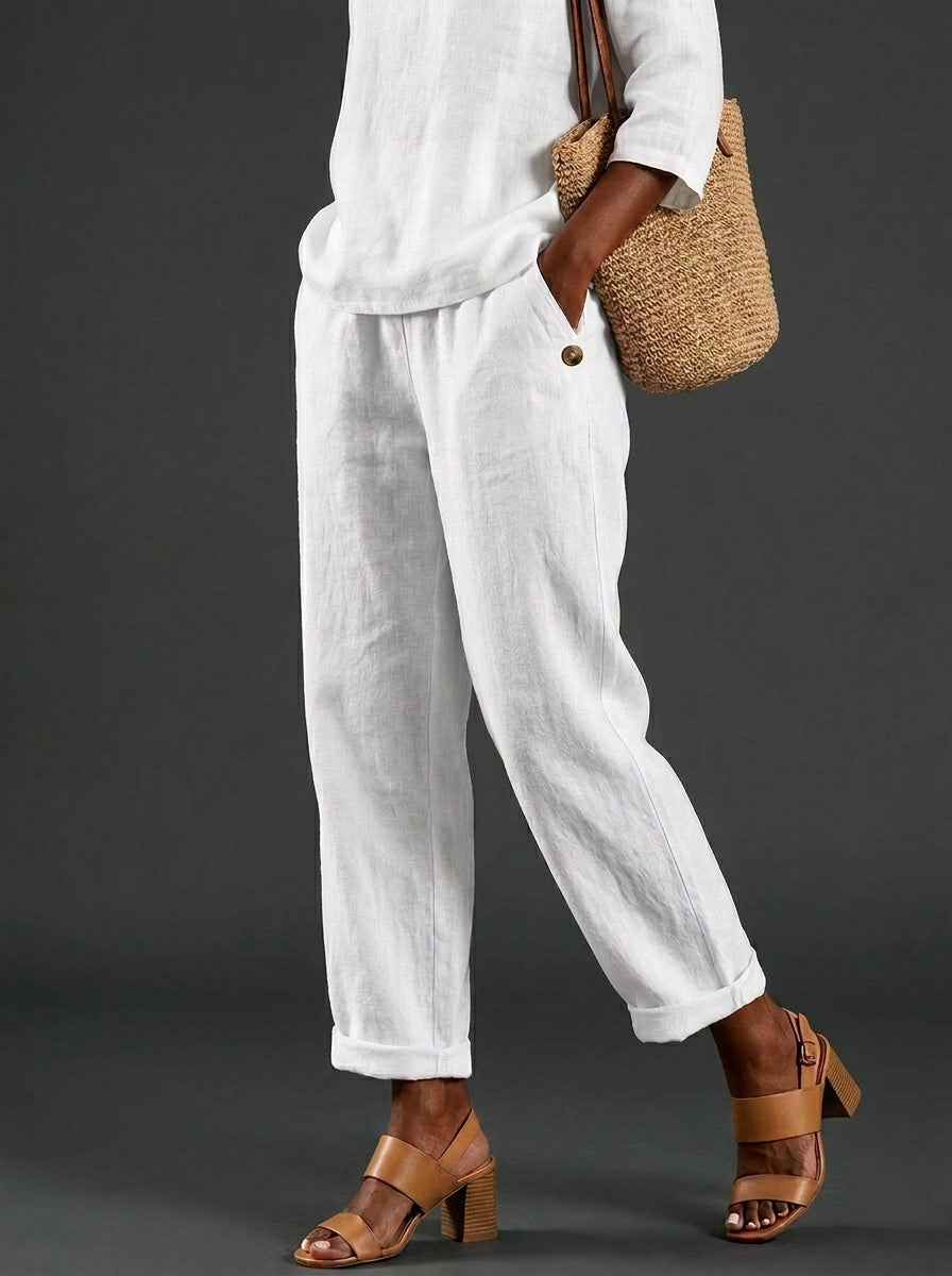 Women's Printed Cotton And Linen Casual Pants