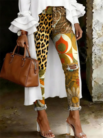 Women's Fashion Casual Multicolor Leopard Print Ripped Skinny Jeans