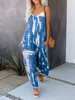 Women's Casual Fashion Cotton Tie-dye Print Straps Jumpsuit