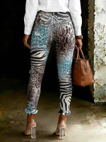 Women's Leopard Print Art Ripped Skinny Jeans