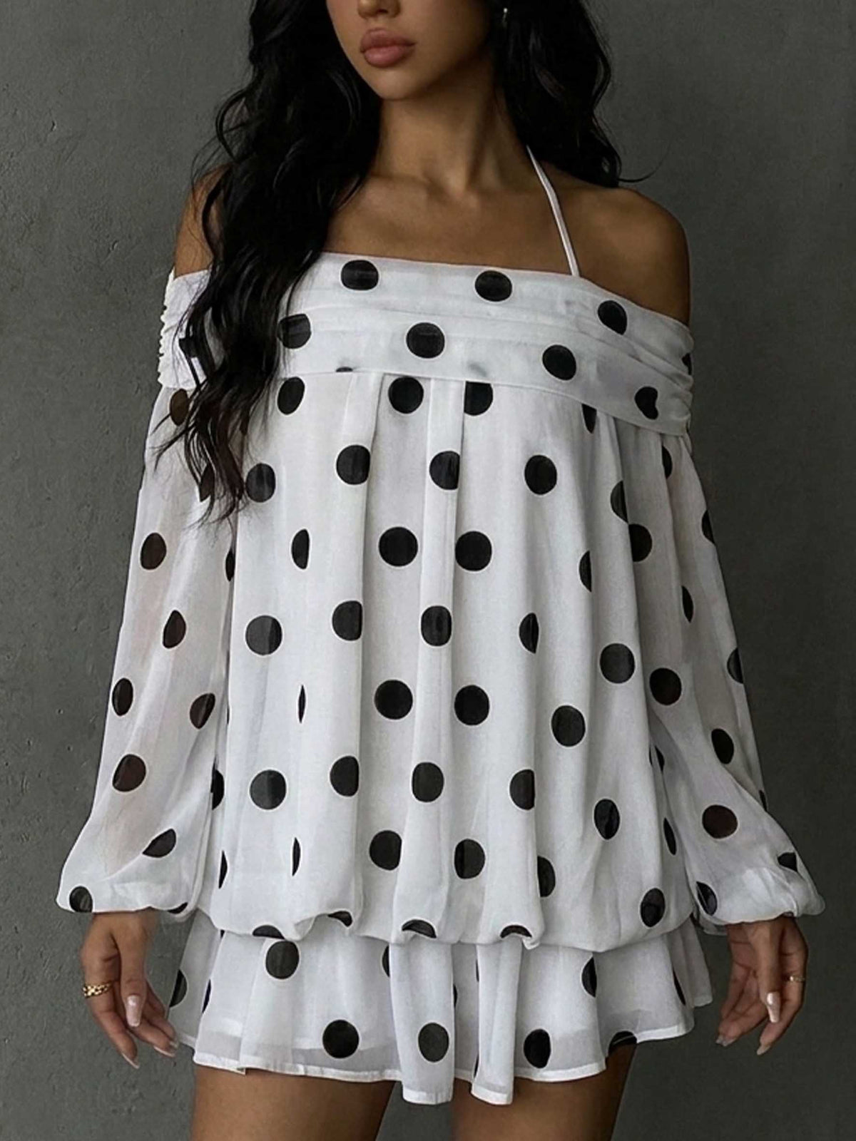 Women's Elegant Polka Dots Halter Tie Mini Dress